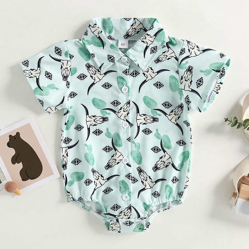 Wholesale Cotton Boys Shirt Aztec Western Style Denim Cactus Jumpsuit